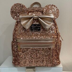 New Disney Parks Loungefly Sequin Backpack rose gold